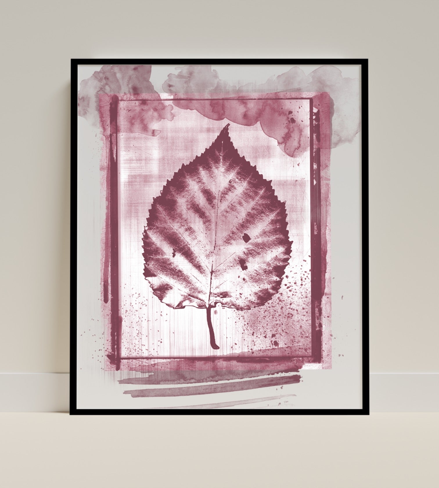 Abstract Maroon Leaf Art Print for Modern Home Decor