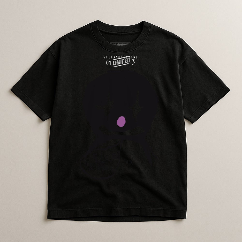 Unique Black Shirt with Artistic Purple Circle Design
