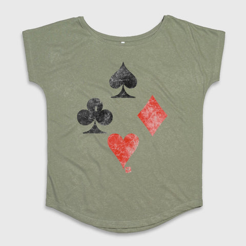 Distressed Playing Cards Suits Design T-Shirt