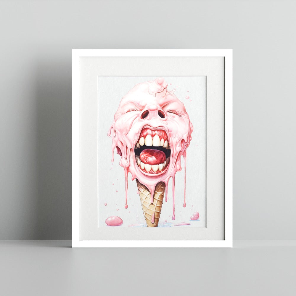 Melting Ice Cream Cone With Face Art Print