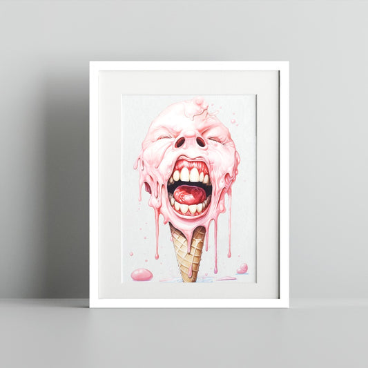 Melting Ice Cream Cone With Face Art Print