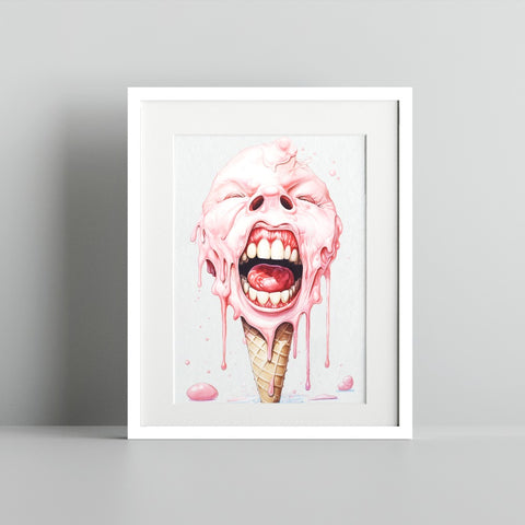 Melting Ice Cream Cone With Face Art Print