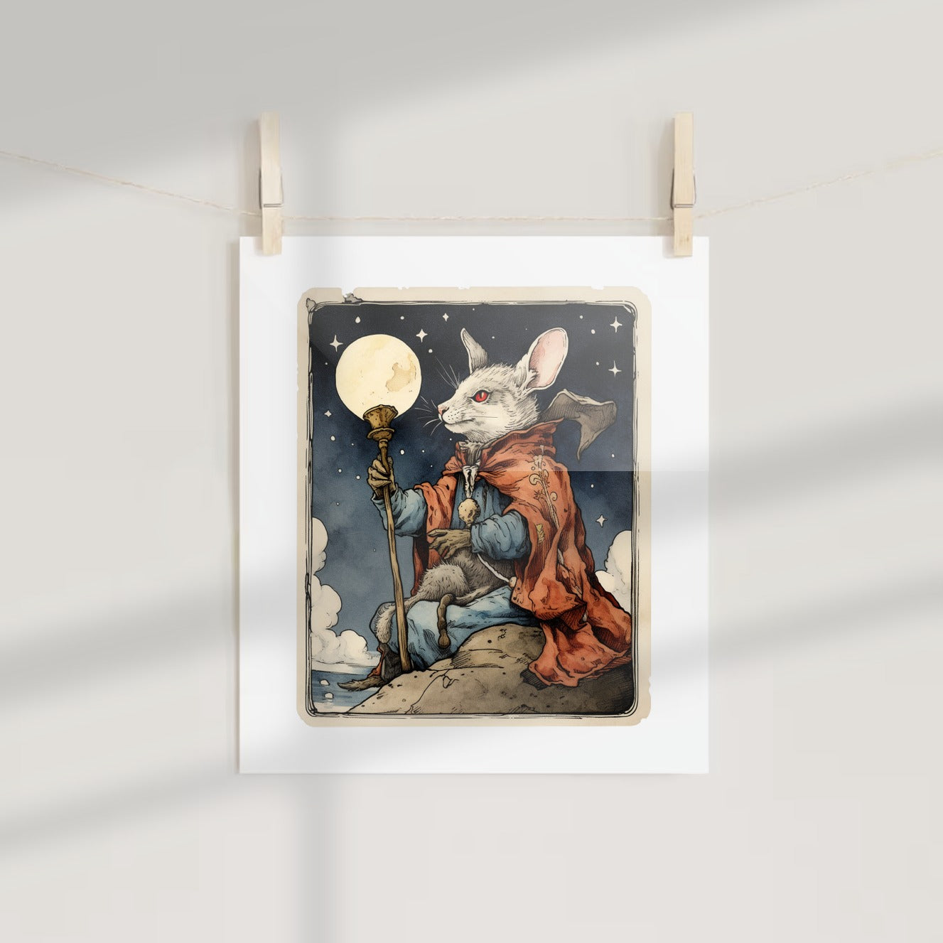 Magical Rabbit Wizard with Moon Sphere Art Print