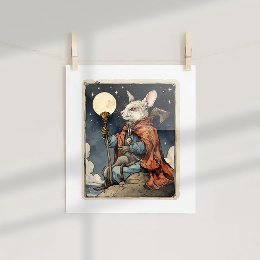 Magical Rabbit Wizard with Moon Sphere Art Print