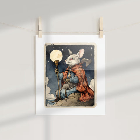 Magical Rabbit Wizard with Moon Sphere Art Print