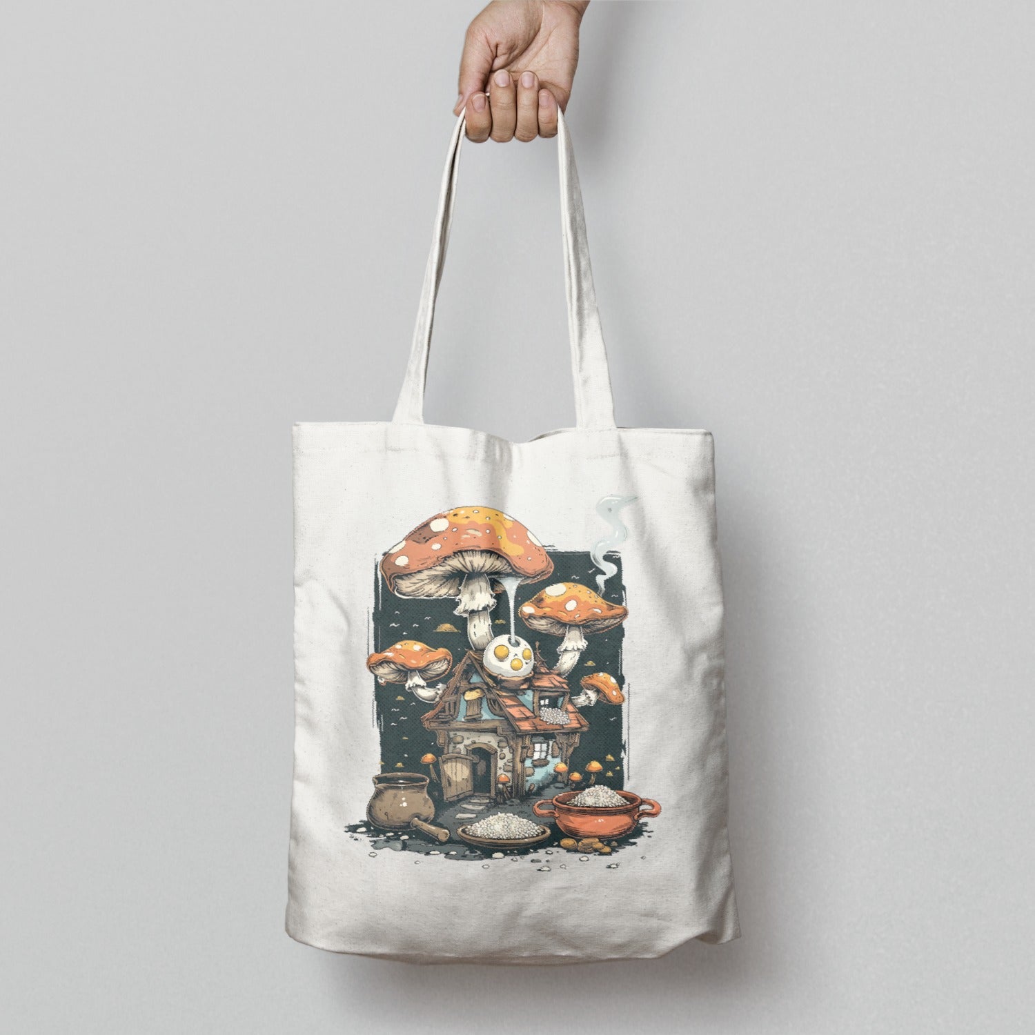 Whimsical Mushroom House Graphic Tote Bag