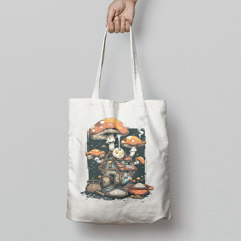 Whimsical Mushroom House Graphic Tote Bag