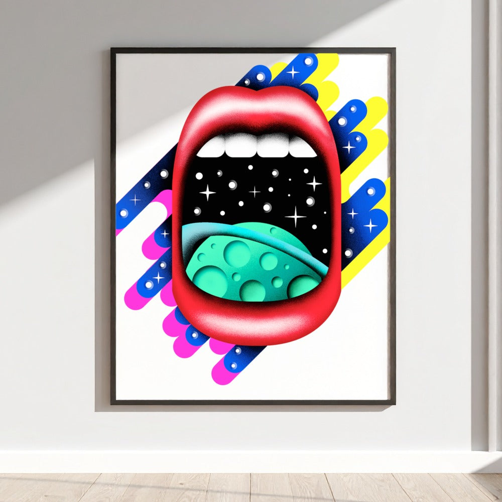 Colorful Mouth with Space and Planets Wall Art Print