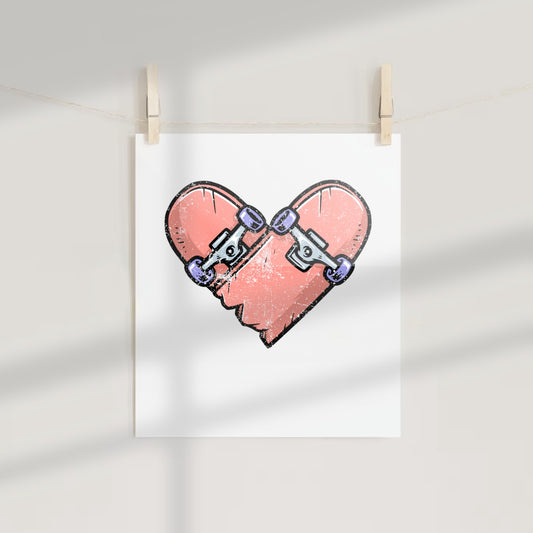 Broken Heart Skateboard Graphic Art Print