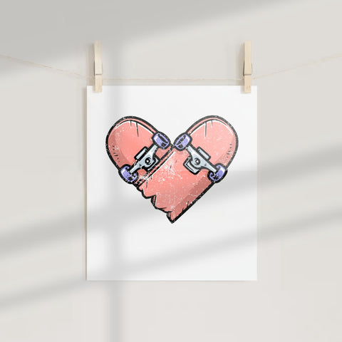 Broken Heart Skateboard Graphic Art Print