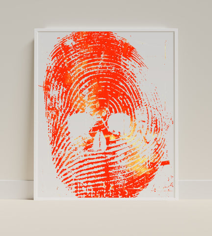 Abstract Red and White Fingerprint Skull Art Print
