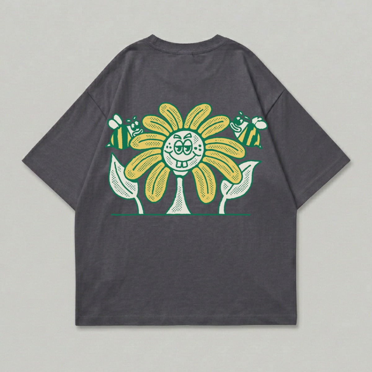 Happy Sunflower Character Two Bees Motif Dark Grey product type