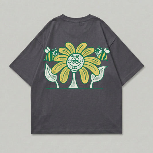 Happy Sunflower Character Two Bees Motif Dark Grey product type