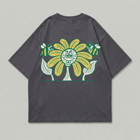 Happy Sunflower Character Two Bees Motif Dark Grey product type