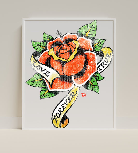 Love Forever True Floral Tattoo Art Print