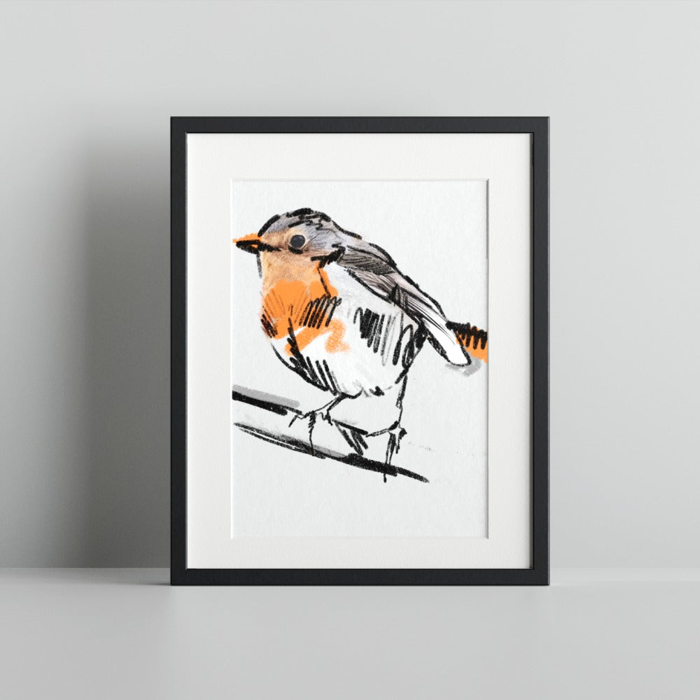 Sketched Bird on Branch Art Print for Home Decor