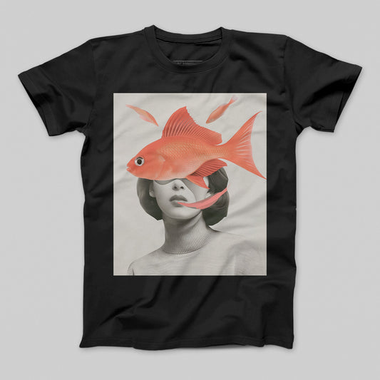 Artistic Surreal Fish and Woman Graphic T-Shirt