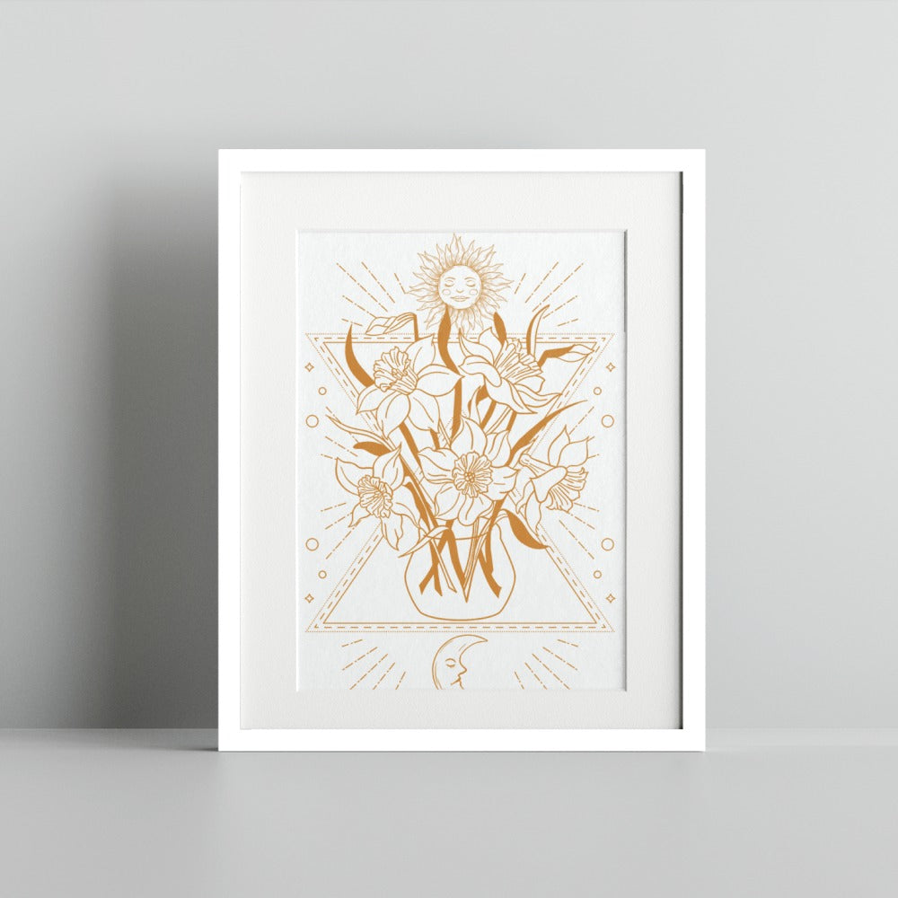 Sun and Flower Geometric Art Print for Home Decor
