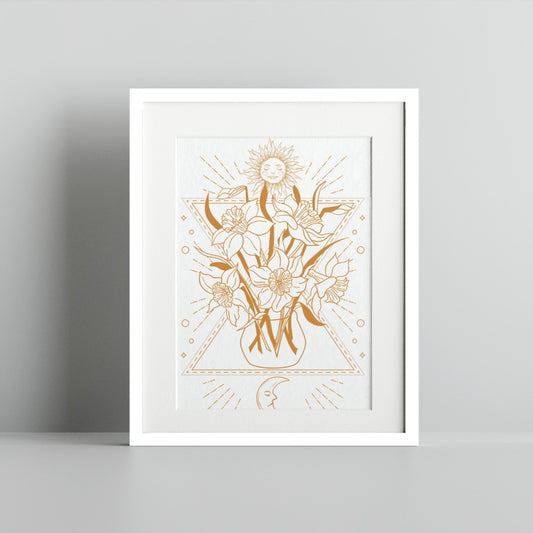 Sun and Flower Geometric Art Print for Home Decor
