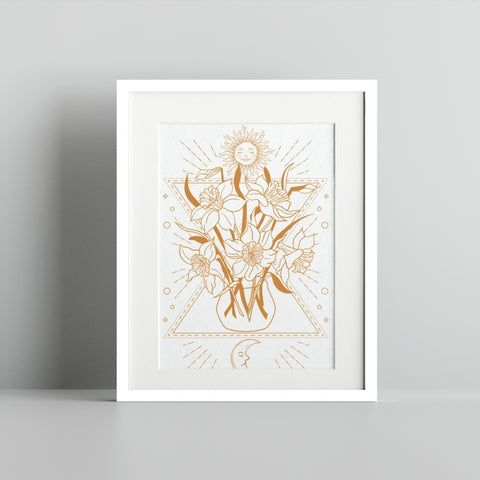 Sun and Flower Geometric Art Print for Home Decor