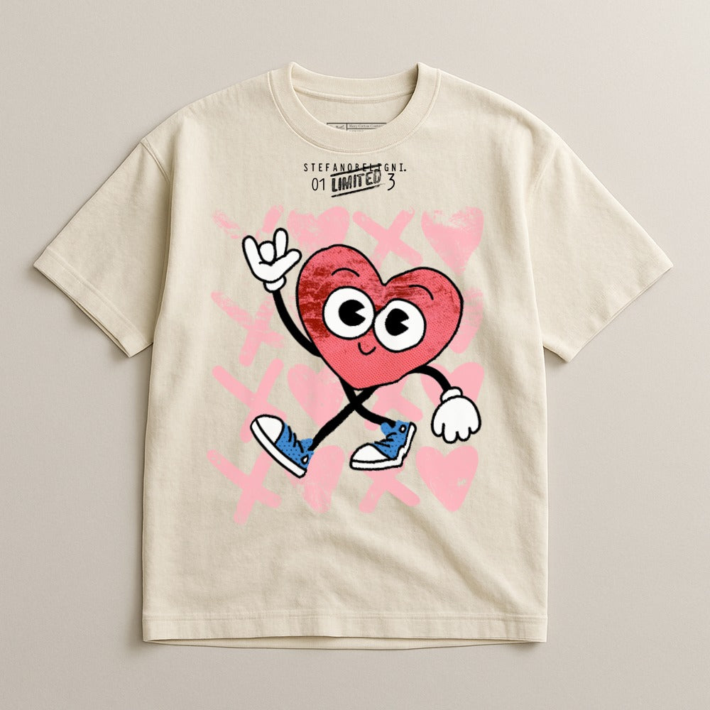 Cartoon Heart Character Graphic Tee for Casual Wear