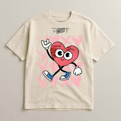 Cartoon Heart Character Graphic Tee for Casual Wear