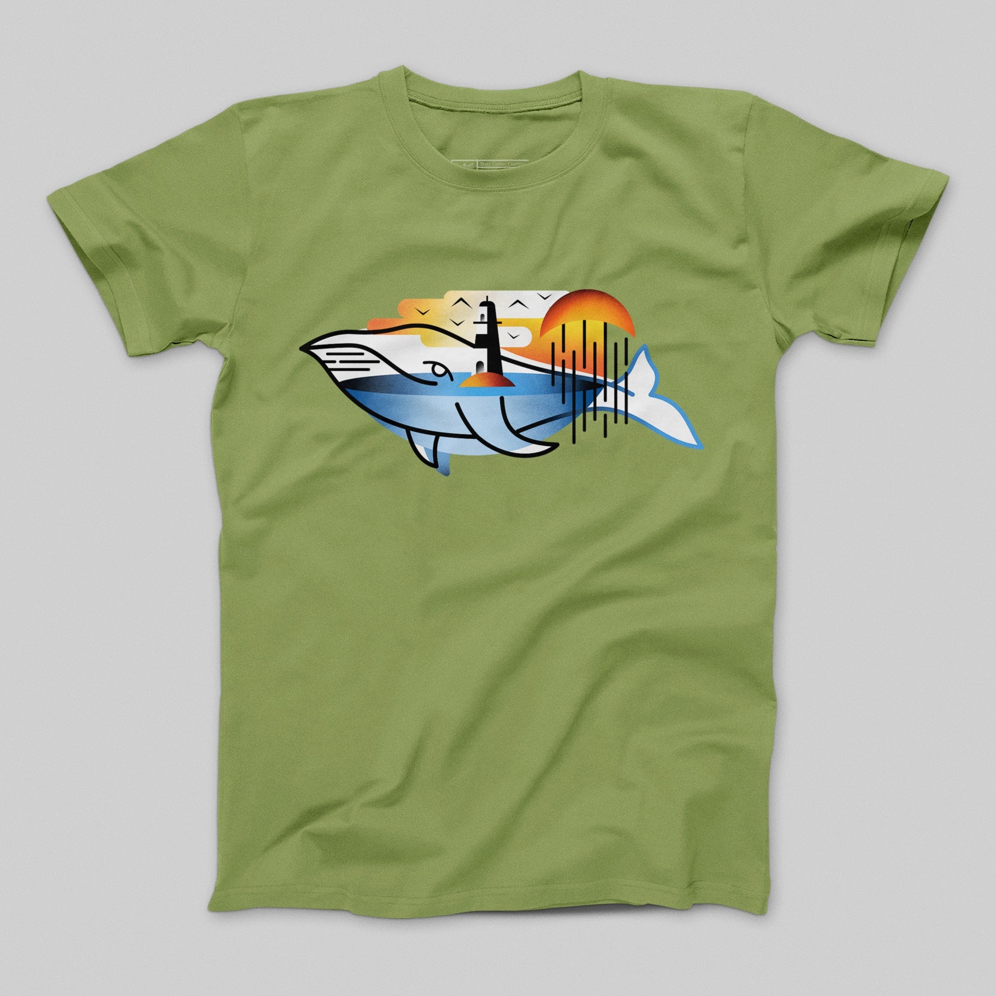 Whale and Lighthouse Graphic Green T-shirt Product