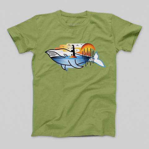 Whale and Lighthouse Graphic Green T-shirt Product