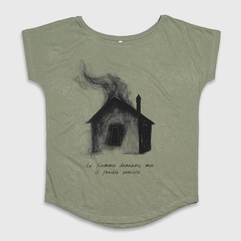 Artistic House Print T-Shirt with Italian Quote