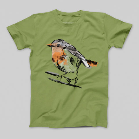 Colorful Hand-Drawn Bird Graphic T-shirt
