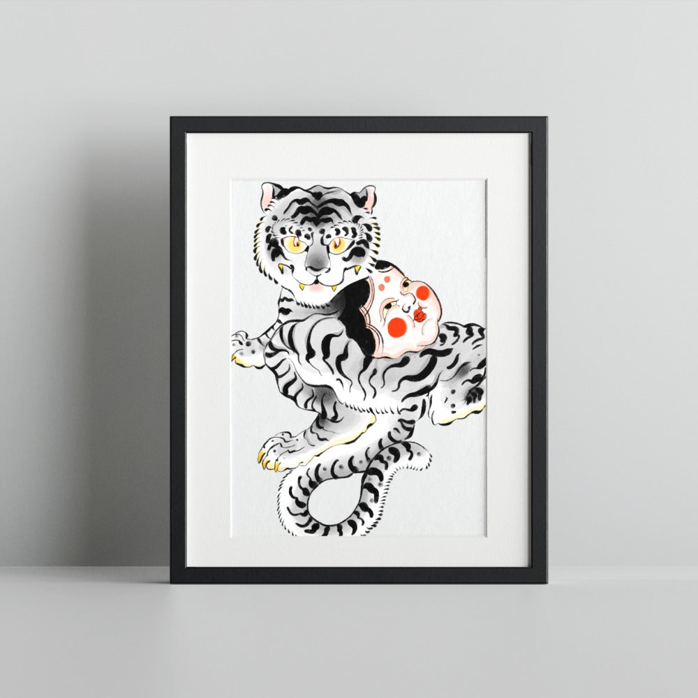 Striking Black and White Tiger Art Print Wall Decor
