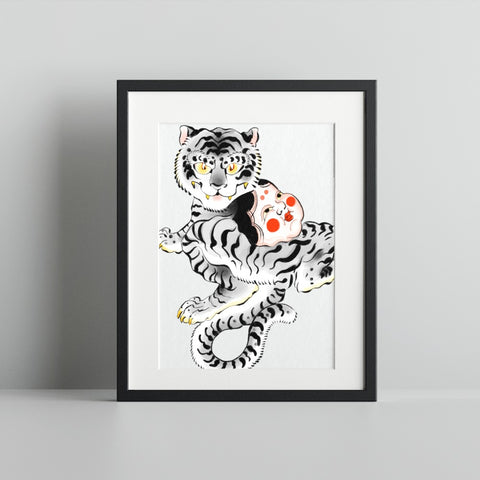 Striking Black and White Tiger Art Print Wall Decor