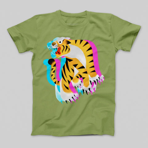 Vibrant Multi-Color Tiger Graphic T-shirt for Adults