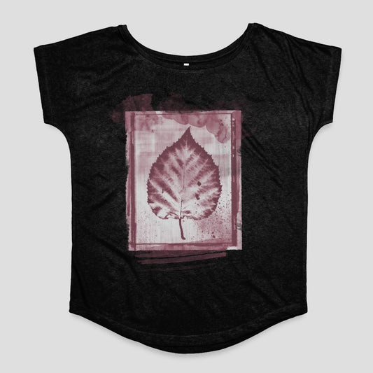 Distressed Leaf Pattern Printed Black T-Shirt