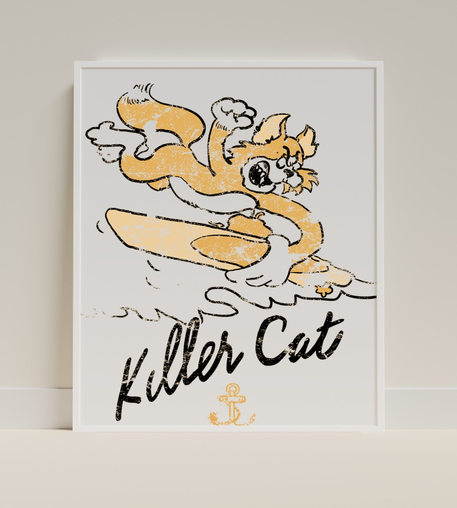 Killer Cat Vintage Surfing Art Print Poster