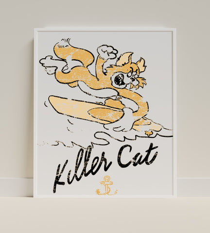 Killer Cat Vintage Surfing Art Print Poster