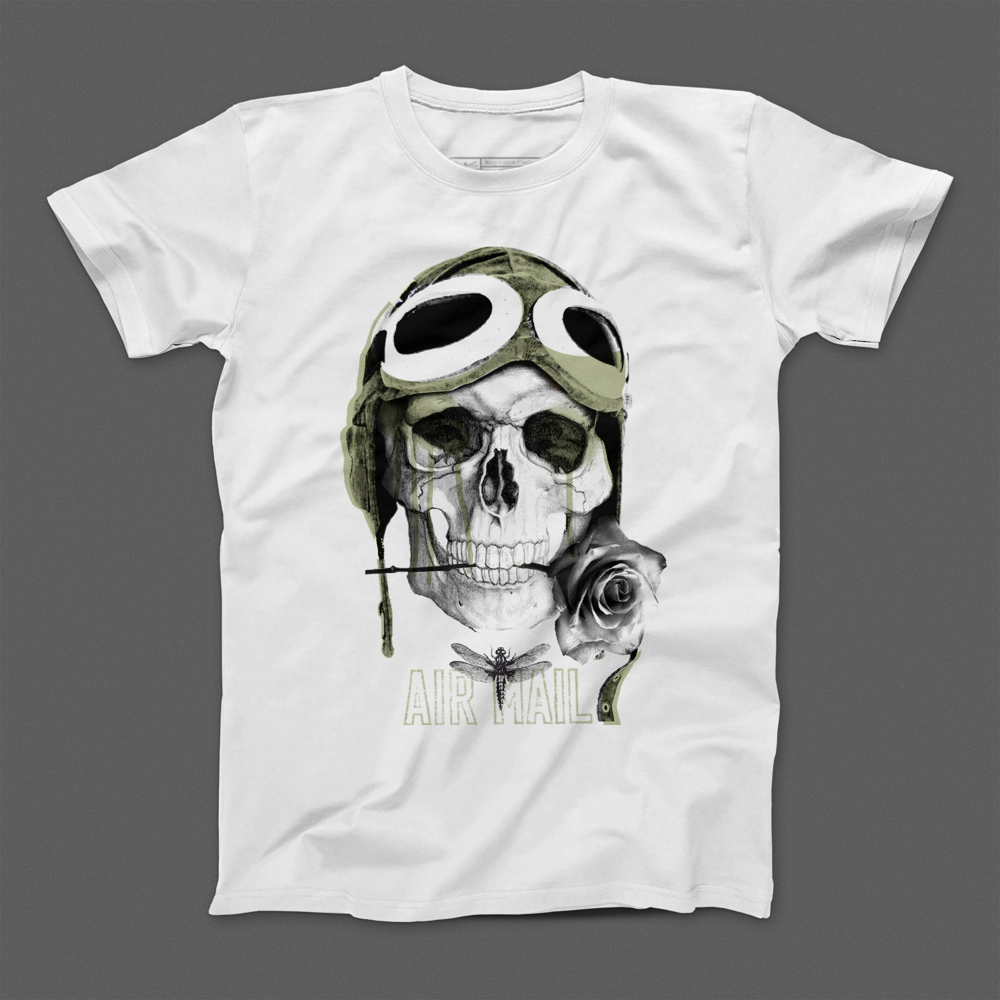 Skull with Goggles Air Mail Design T-Shirt