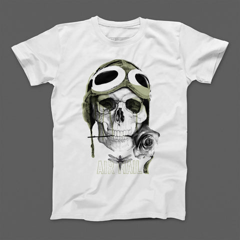 Skull with Goggles Air Mail Design T-Shirt