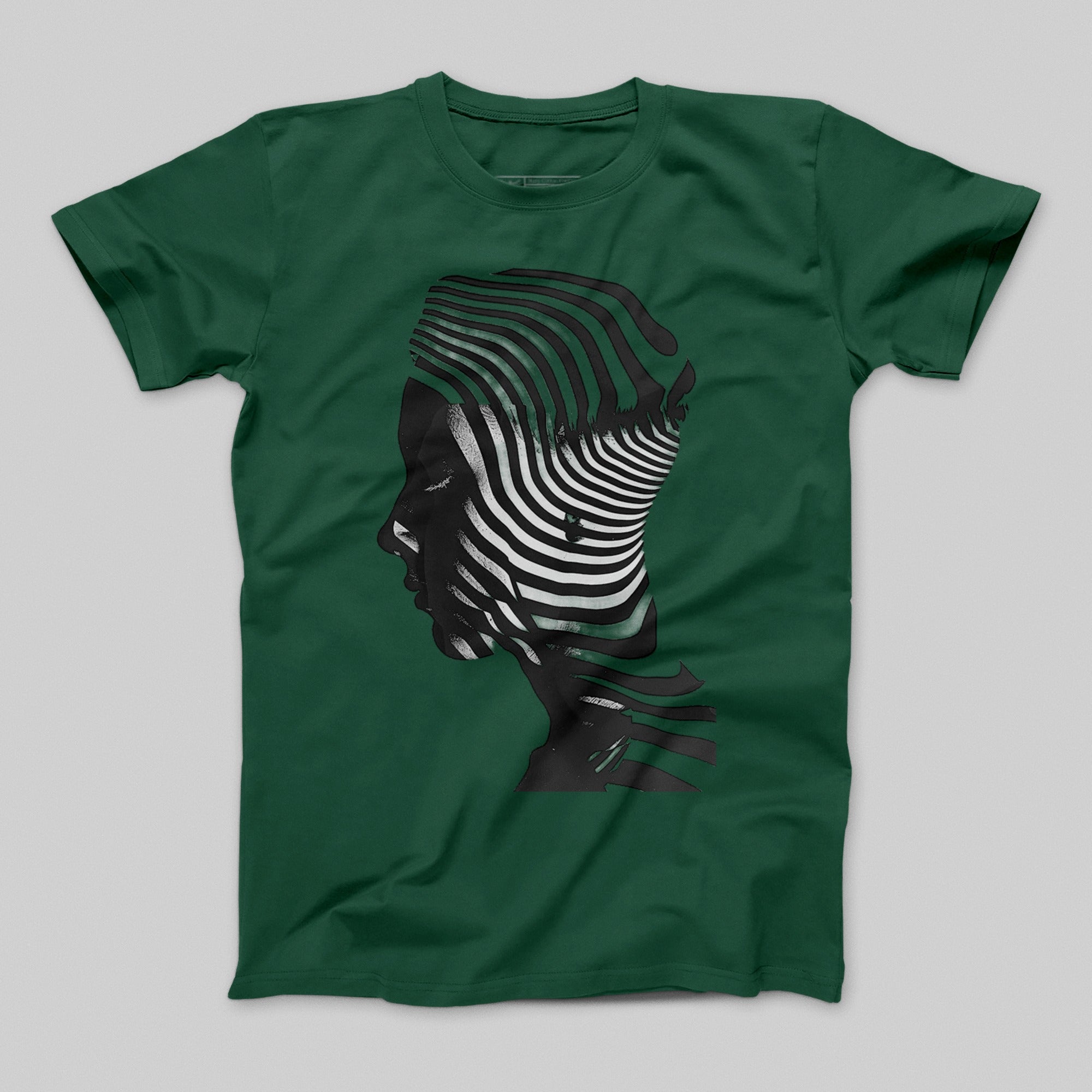 Optical Illusion Silhouette Graphic Green Shirt