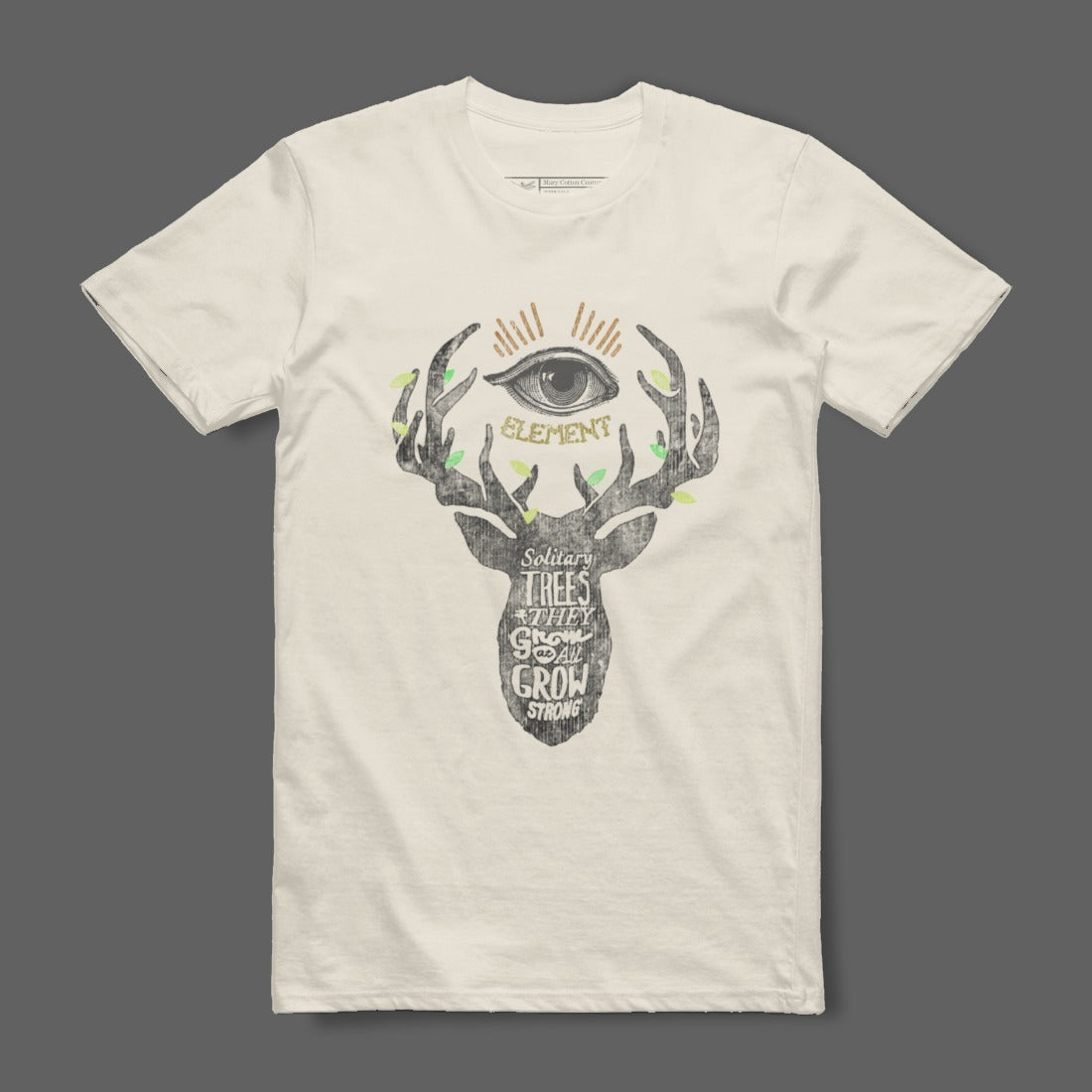 Eye and Deer Antlers Design Solitary Trees Text Tshirt