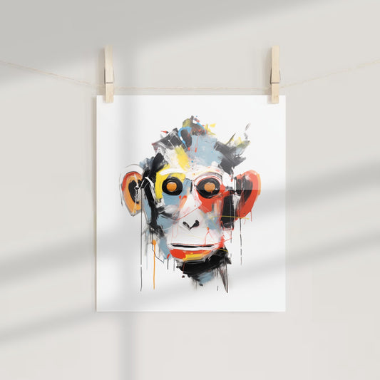 Vibrant Abstract Monkey Face Art Print for Unique Decor