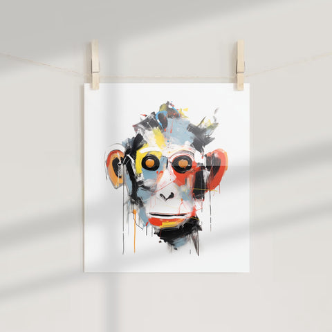 Vibrant Abstract Monkey Face Art Print for Unique Decor
