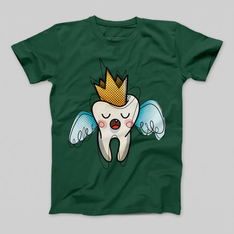 Cute Cartoon Tooth with Crown Printed T-shirt