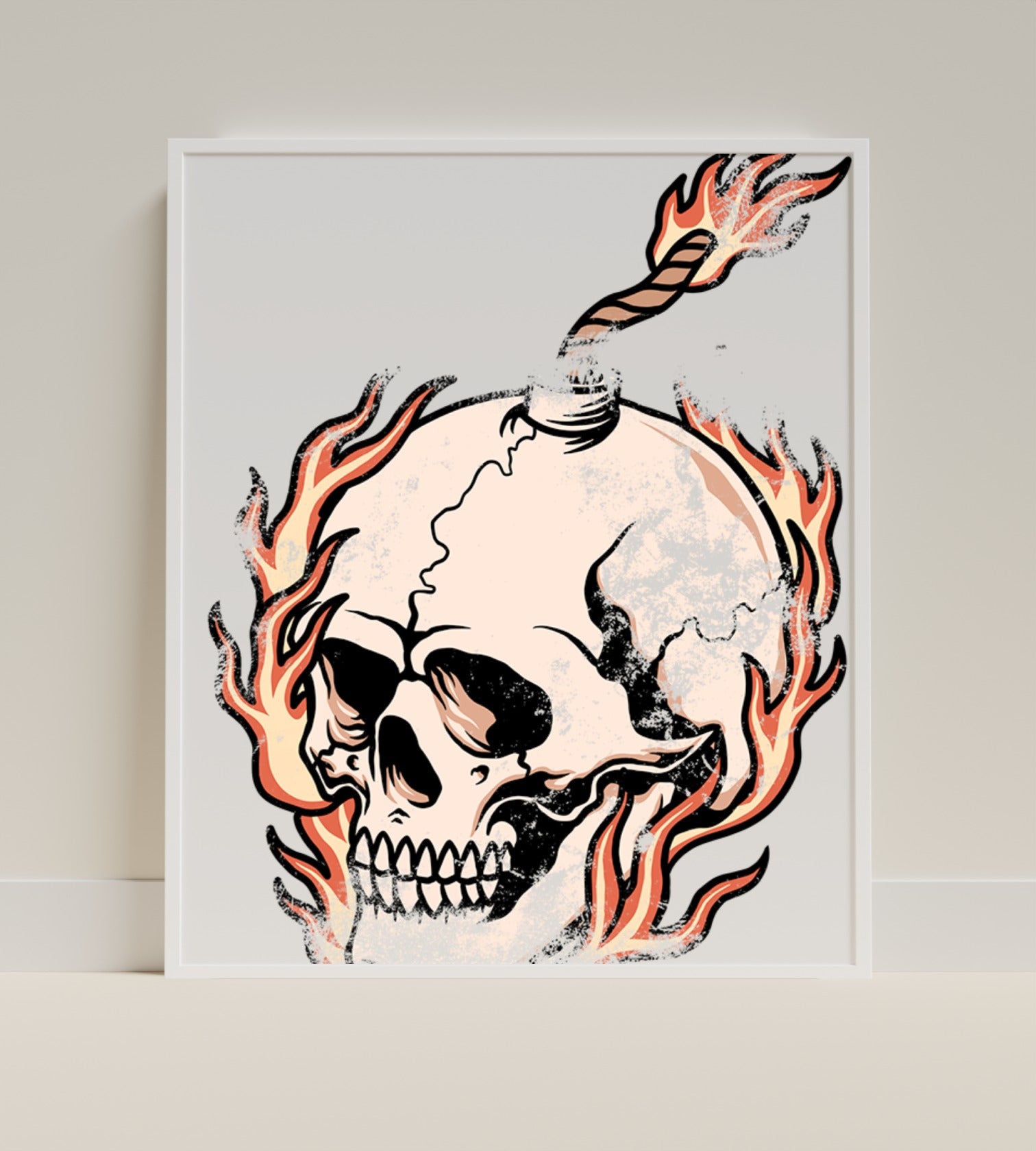 Flaming Skull with Bomb Illustration Art Print
