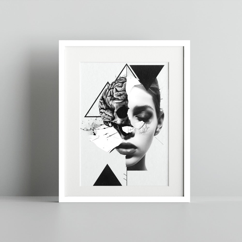 Surreal Abstract Half Face and Brain Framed Artwork