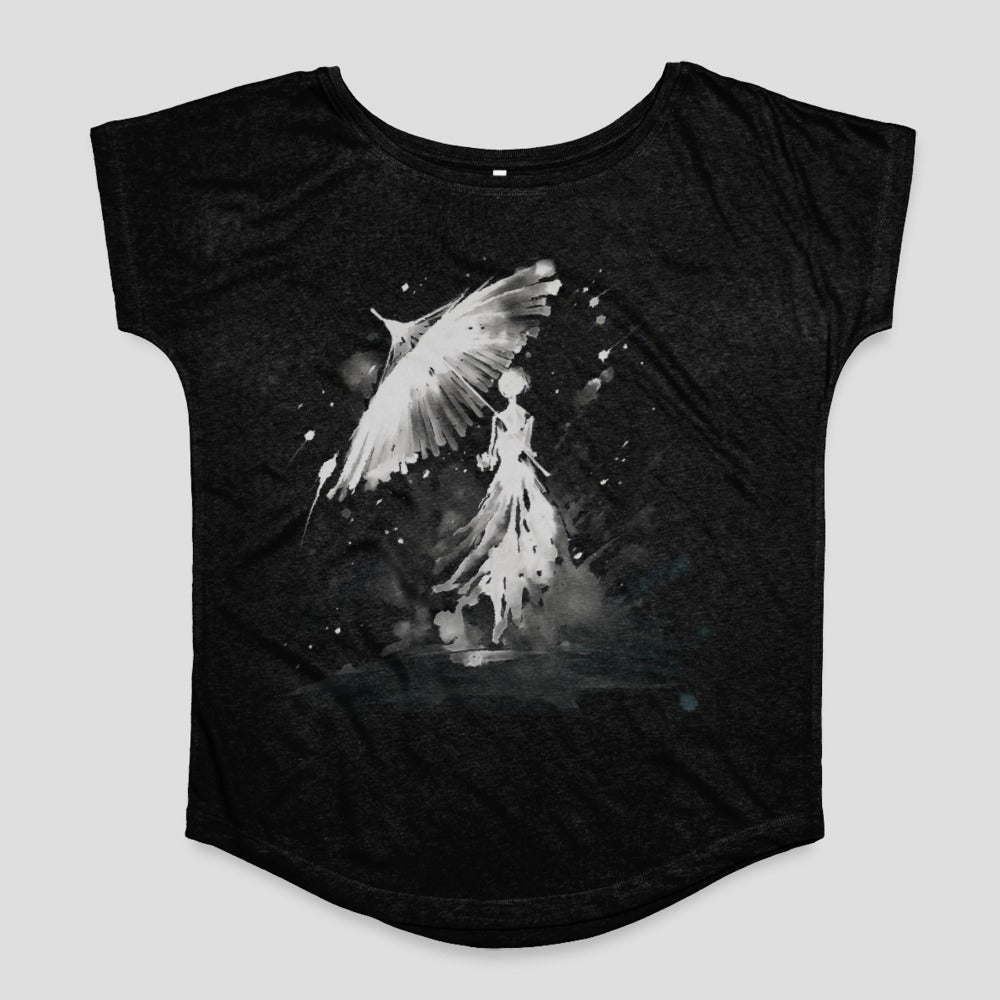 Ethereal Angel and Woman Art Print on Black Shirt