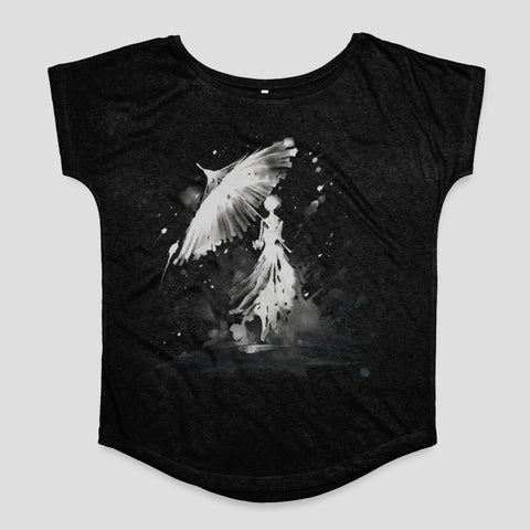 Ethereal Angel and Woman Art Print on Black Shirt