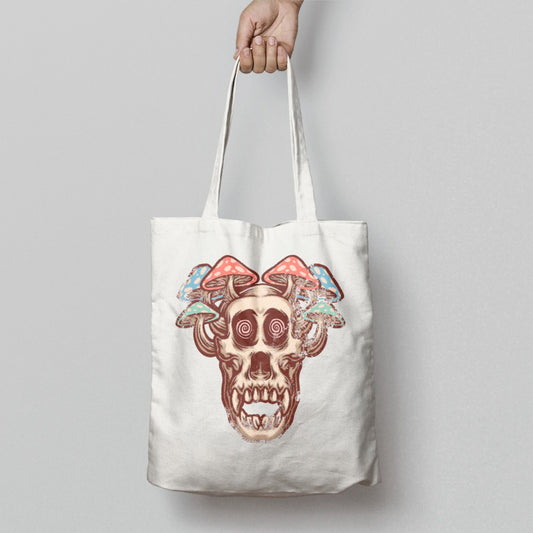 Psychedelic Skull with Mushrooms Art Tote Bag