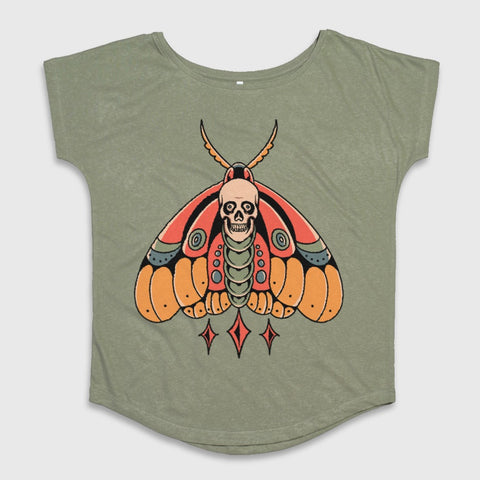 Skull Butterfly Graphic on Olive Top Tee Product