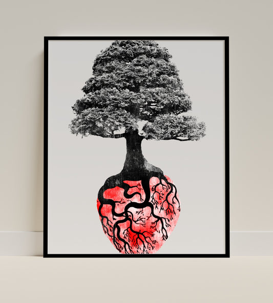 Surreal Tree with Heart Roots Art Poster Wall Decor
